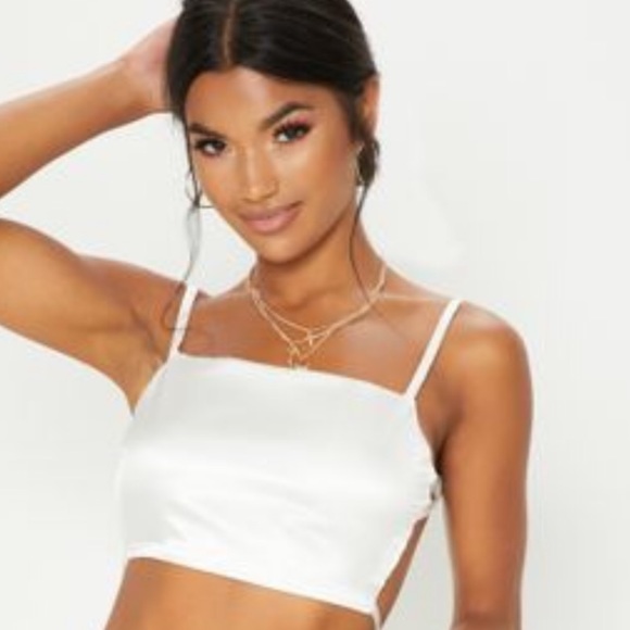 PrettyLittleThing Tops - Sayin white crop top